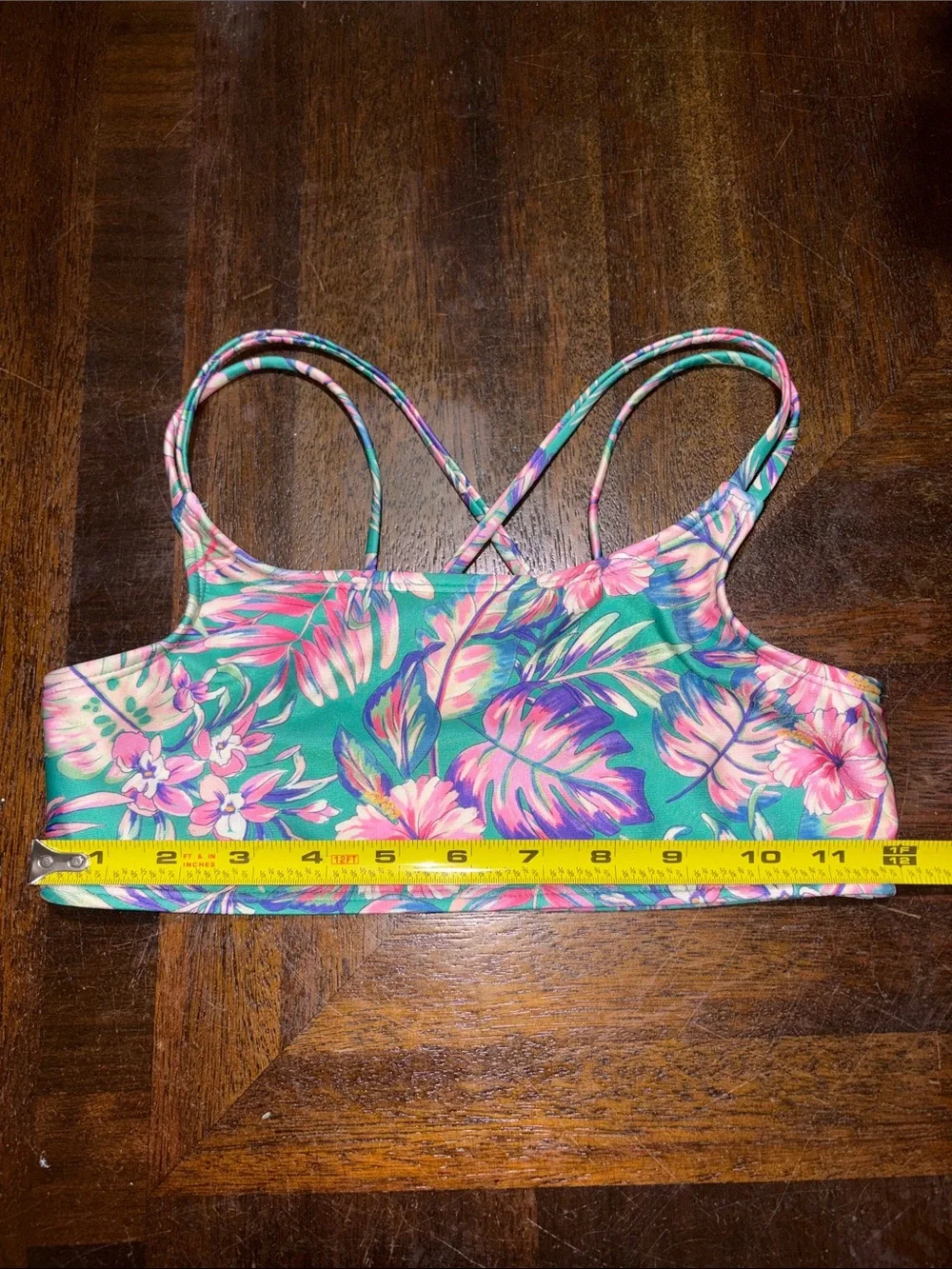 Girl’s Tropical Floral Strappy Swim Top - Green/Pink